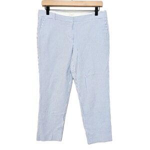 J. Crew Womens Textured Striped Cafe Capri Pants Size 4 Blue White 100% Cotton